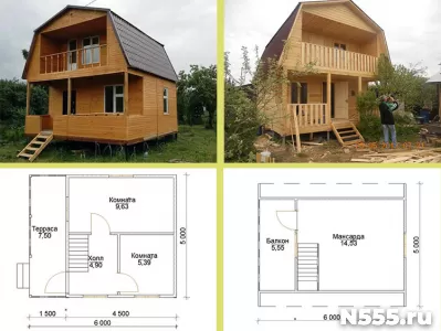 Дачный дом из бруса каркасный 6х5 с мансардой фото