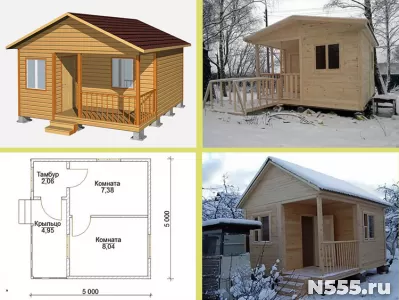 Одноэтажный дачный домик 5 на 5 с крыльцом
